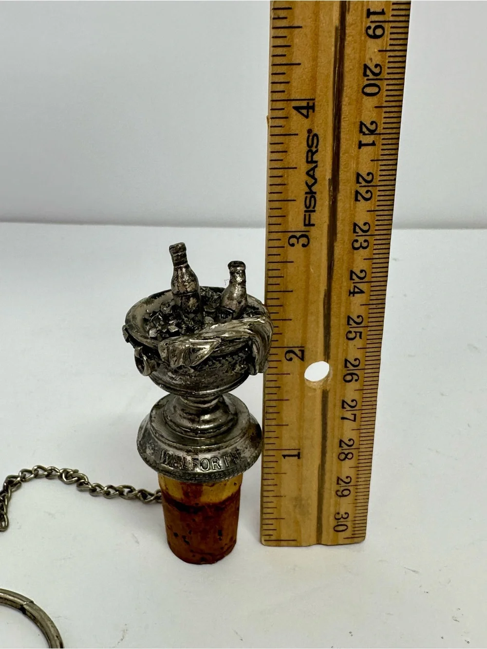 Vintage Welforth Pewter Cork Bottle Stopper Wine Bottles in Ice Bucket A1